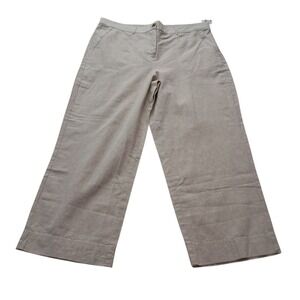 NWT Talbots Pants Womens 14 Tan Linen Blend Wide Leg Crop Elastic Back Casual